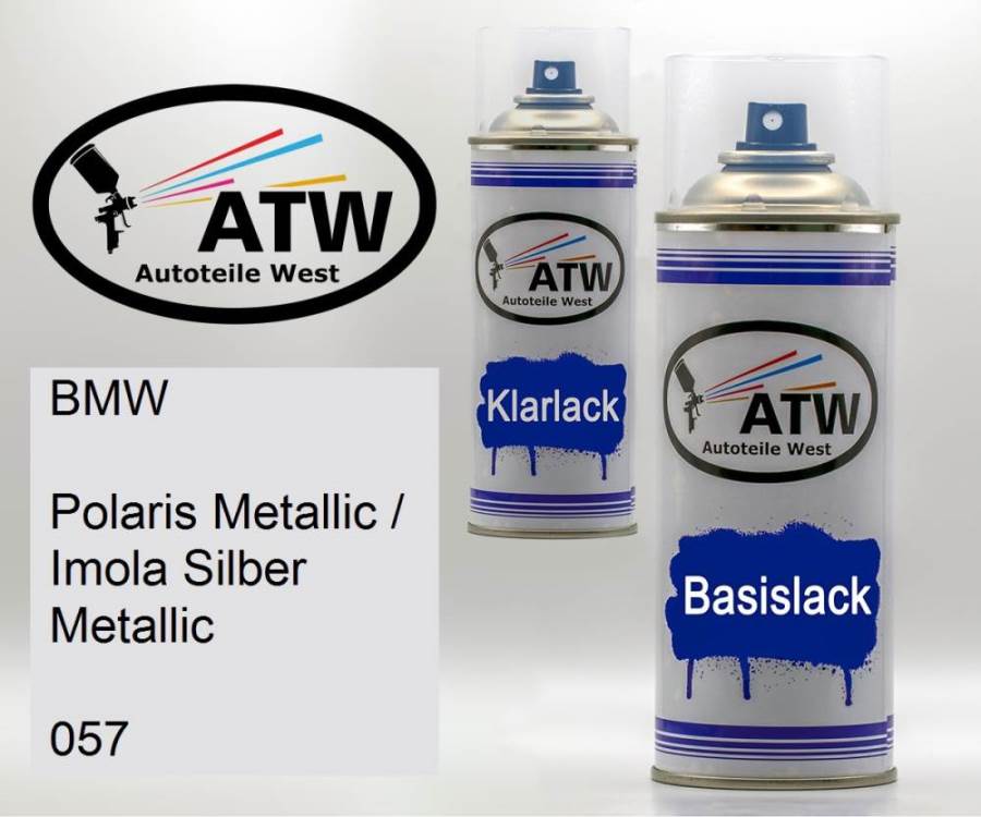 BMW, Polaris Metallic / Imola Silber Metallic, 057: 400ml Sprühdose + 400ml Klarlack - Set, von ATW Autoteile West.